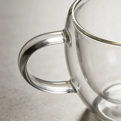 Pack 4 Tazas De Vidrio Doble Pared Con Asa 150 Ml Transparente