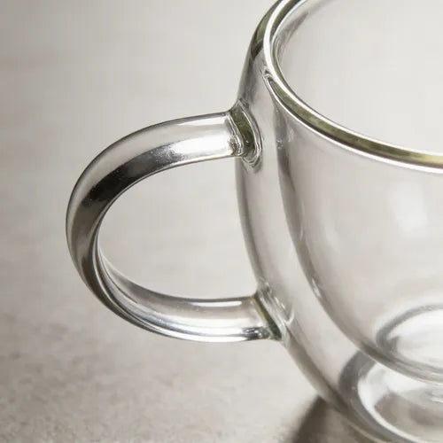 Pack 4 Tazas De Vidrio Doble Pared Con Asa 150 Ml