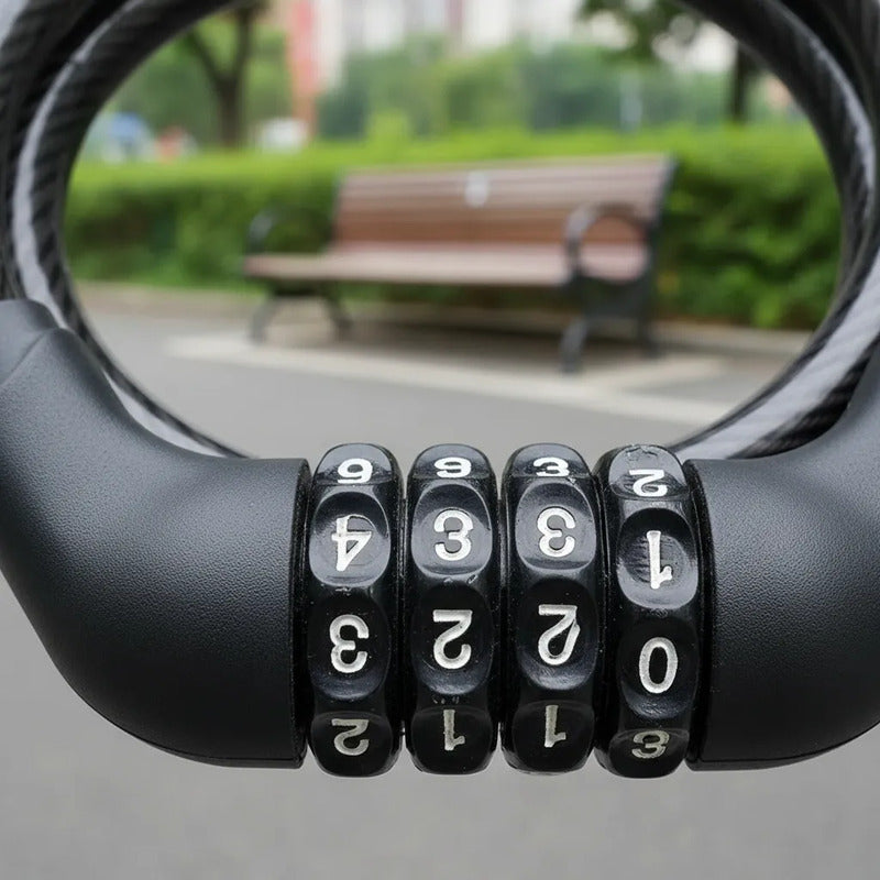 Candado Bicicleta Con Clave 1 Metro Cable Acero Seguridad An Negro
