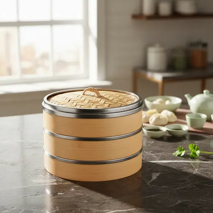 Olla Vaporera De Bambu De Cesta 18 Cm Bambú