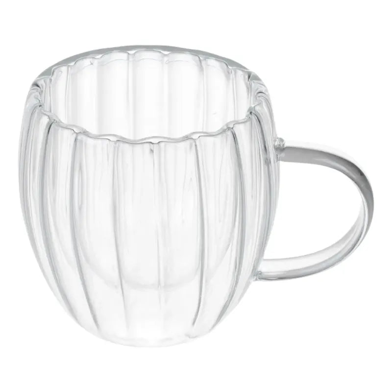 Pack 4 Vasos De Vidrio Doble Pared Rayado 150 Ml Con Asa Vidrio Liso