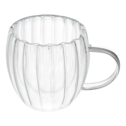 Pack 4 Vasos De Vidrio Doble Pared Rayado 150 Ml Con Asa Vidrio Liso