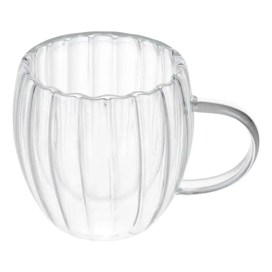 Pack 4 Vasos de Vidrio Doble Pared Rayado 150 Ml con Asa Vidrio Liso