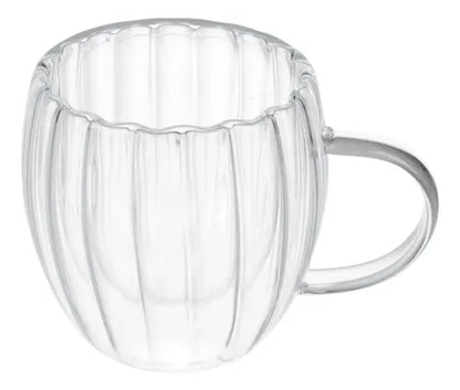 Pack 4 Vasos De Vidrio Doble Pared Rayado 150 Ml Con Asa Vidrio Liso