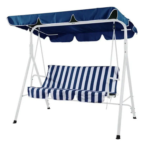 Sillón Columpio 3 Personas Rayas Azul Azul