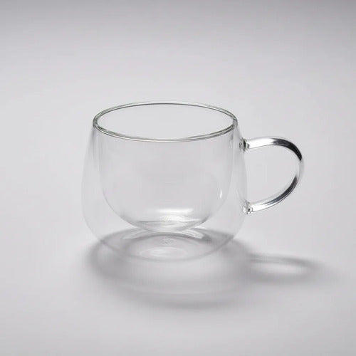 Pack 4 Tazas De Vidrio Doble Pared Redondeada 350 Ml Vidrio