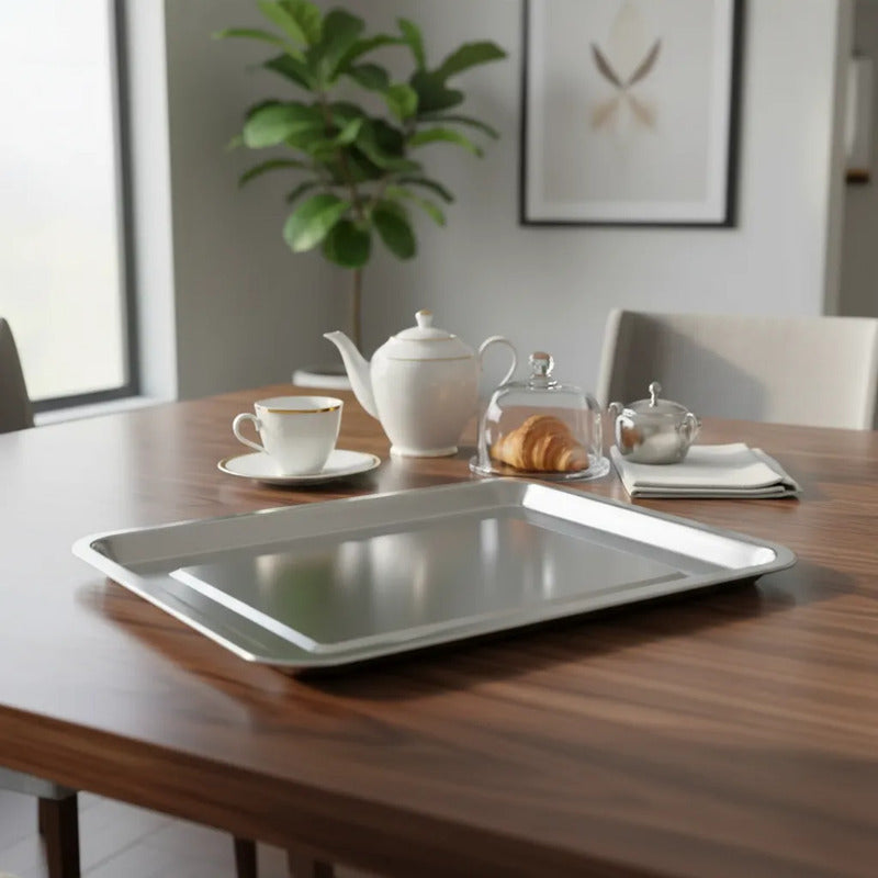 Bandeja De Acero Inoxidable  50 X 35 2cm Plateado