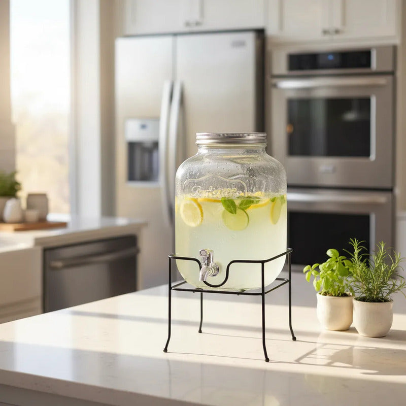Dispensadores De Vidrio Para Bebidas Y Jugos Con Atril 8lts Vidrio