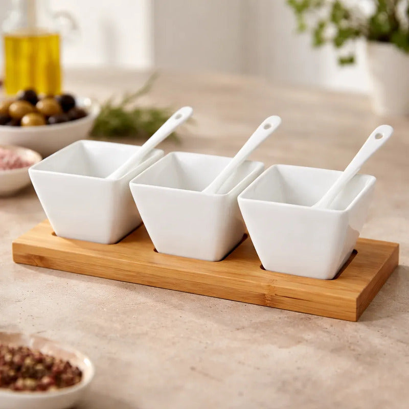 Set De Pocillos Más Tabla De Madera