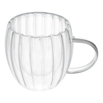 Pack 4 Vasos De Vidrio Doble Pared Rayado 250 Ml Con Asa Vidrio