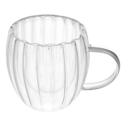Pack 4 Vasos de Vidrio Doble Pared Rayado 250 Ml con Asa Vidrio