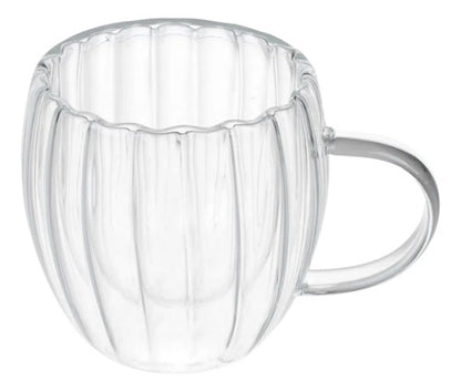Pack 4 Vasos De Vidrio Doble Pared Rayado 250 Ml Con Asa Vidrio