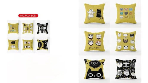 Pack X6 Fundas De Cojines 45x45 Cm, Súper Suaves- Gato Gato