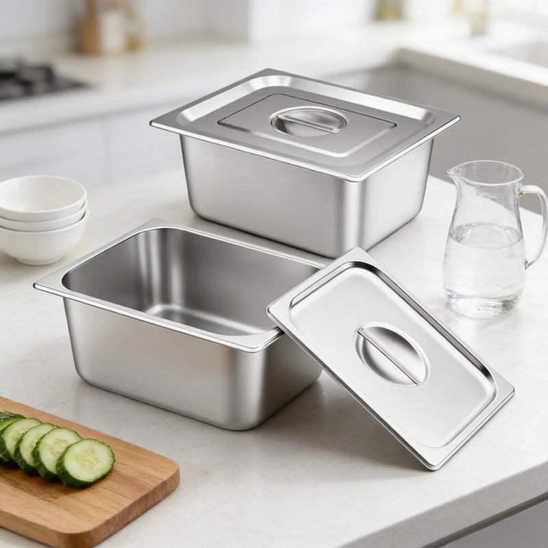 Pack 2 Bandeja Deposito Gastronomico Acero Inoxidable Plateado