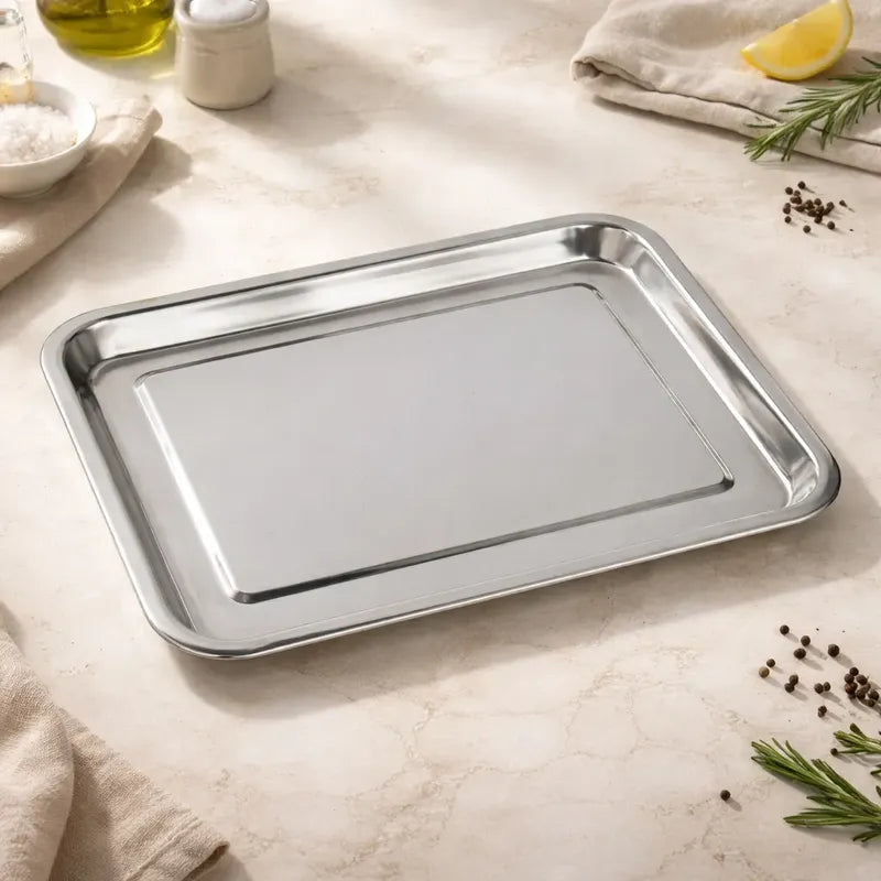 Bandeja De Acero Inoxidable 36 X 27  2cm Plateado