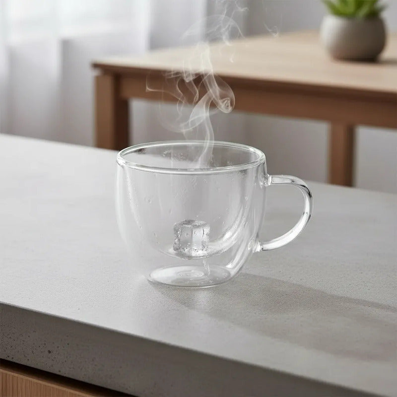 Pack 4 Tazas De Vidrio Doble Pared Redondeada 150 Ml Vidrio