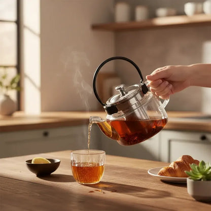 Tetera Infusor De Vidrio Té Infusor Acero Inoxidable 0,6 L Transparente