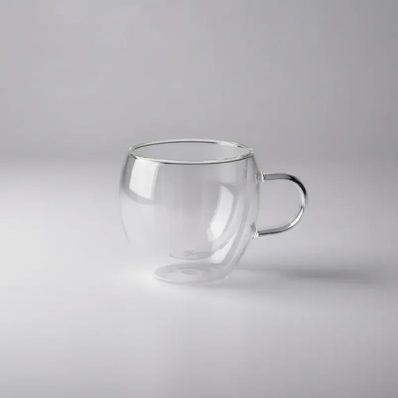 Pack 6 Tazas De Vidrio Doble Pared Con Asa 80 Ml Transparente