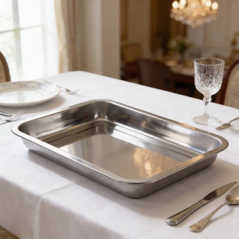 Plato De Acero Inoxidable 36 X 27  4.8cm Plateado