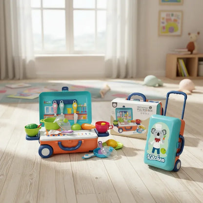 Set De Cocina Infantil, Maleta Con Rueda Para Niño Azul Acero