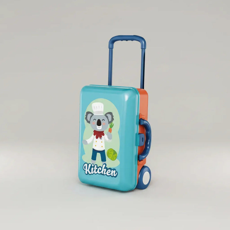 Set De Cocina Infantil, Maleta Con Rueda Para Niño Azul Acero