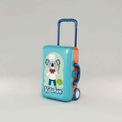 Set De Cocina Infantil, Maleta Con Rueda Para Niño Azul Acero
