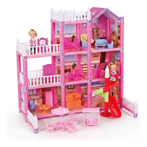 Casa De Muñecas 3 Pisos Con Accesorios Niña Rosado Rosa