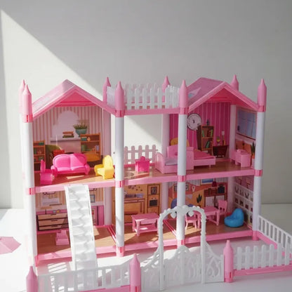Casa De Muñecas 2 Pisos Con Accesorios Niña Rosado Rosa