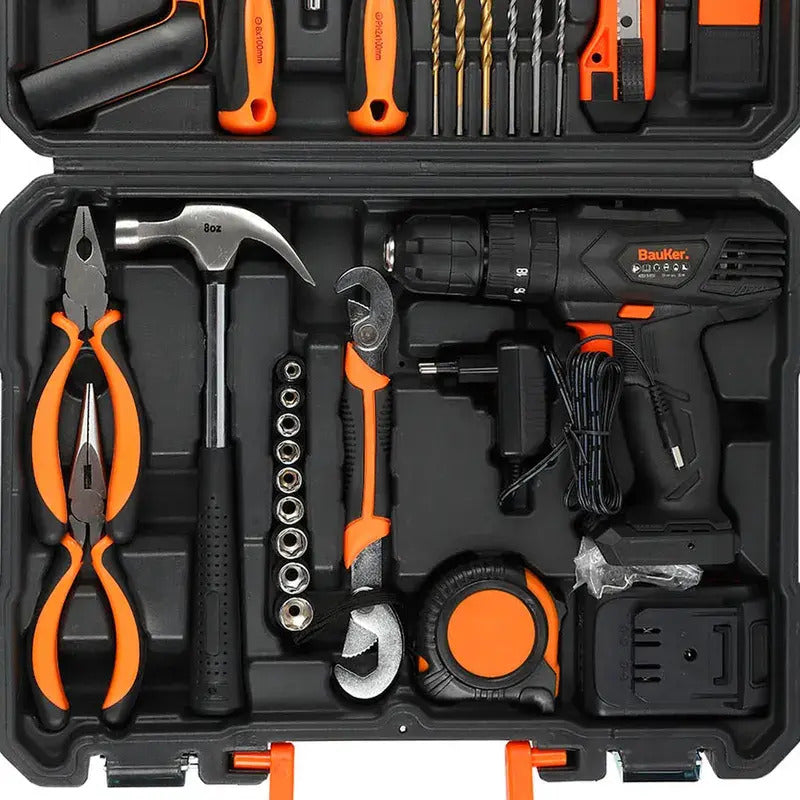 Kit Taladro 12v 10 Mm + Herramientas Manuales Y Accesorios