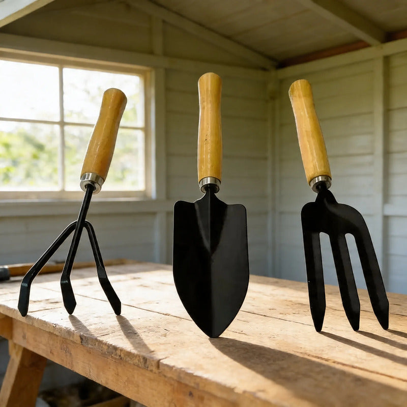 Set De 3 Piezas Herramientas Tridente, Para Jardin Marrón Claro