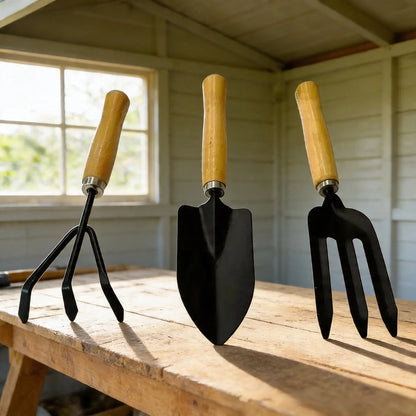 Set De 3 Piezas Herramientas Tridente, Para Jardin Marrón Claro