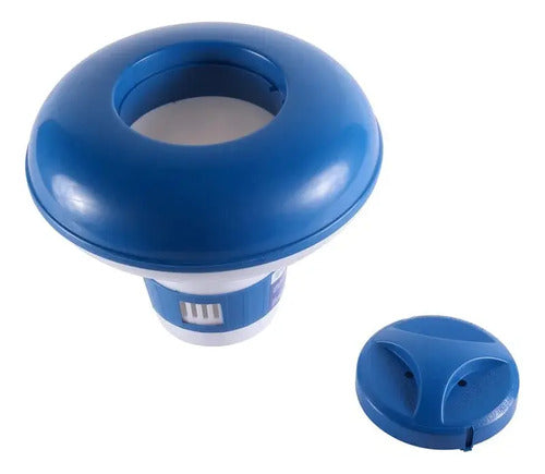 Dispensador De Cloro Para Piscina + Tabletas De Cloro 1 Kg Azul