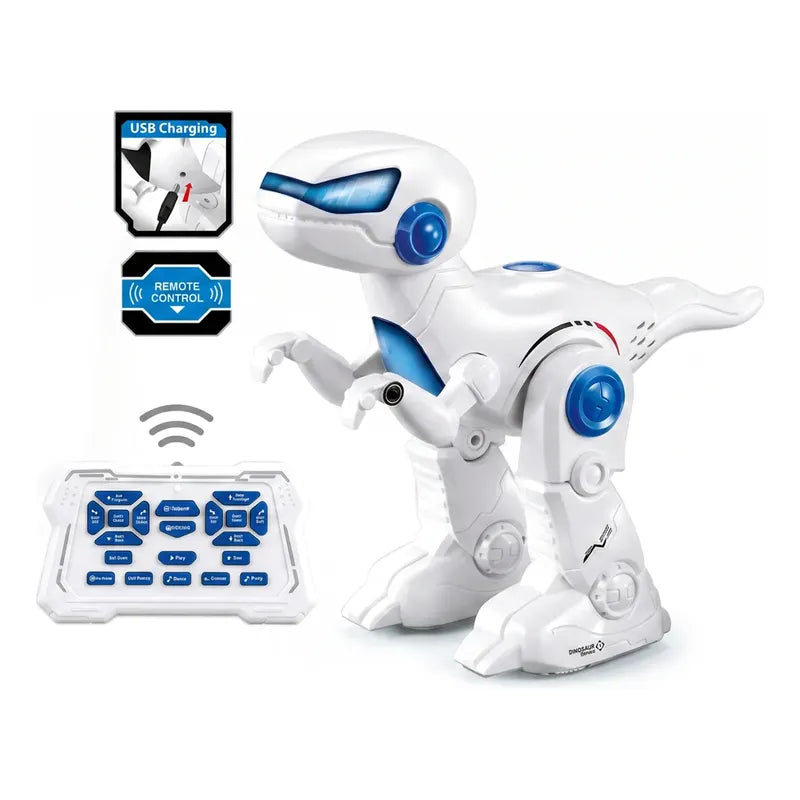 Robot Dinosaurio Con Control, Canta, Habla Inglés, C/blanco Dinosaurio Blanco
