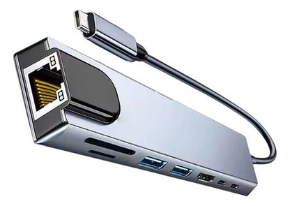 Adaptador Hub 8 En 1usb Dual Usb C A Hdmi, Tarjeta Sd/tf Usb Gris