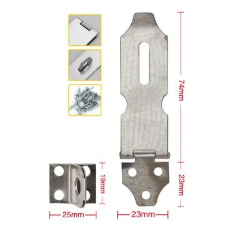 Pack 4 Porta Candado Cerrojo Seguridad Bisagra Metal Puerta