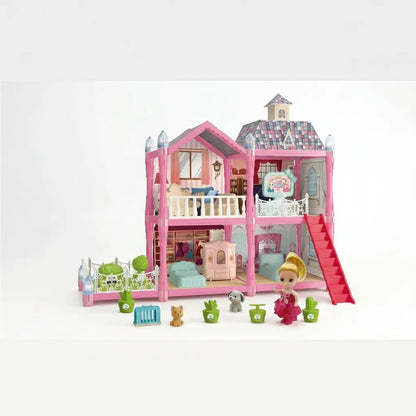 Casa De Muñecas Armable 71 Piezas Villa Role Play Set Rosa