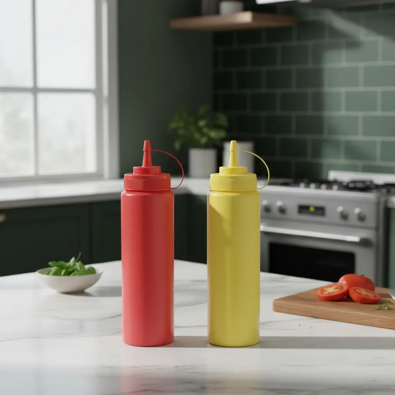 Pack 2 Dispensador Salsas Kétchup Mayonesa Ají 450ml Rojo-amarillo