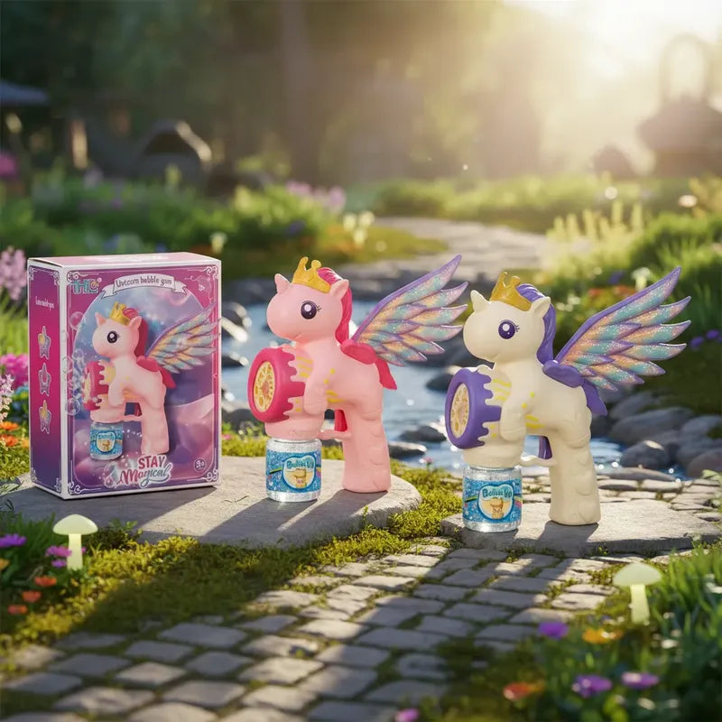 Pistola De Burbujas  Unicornio Para Niños  Automática Rosa Y Blanco