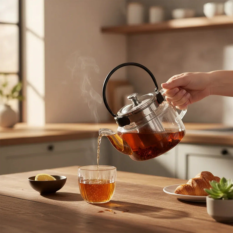 Tetera Infusor De Vidrio Té Infusor Acero Inoxidable 0,6 L Transparente