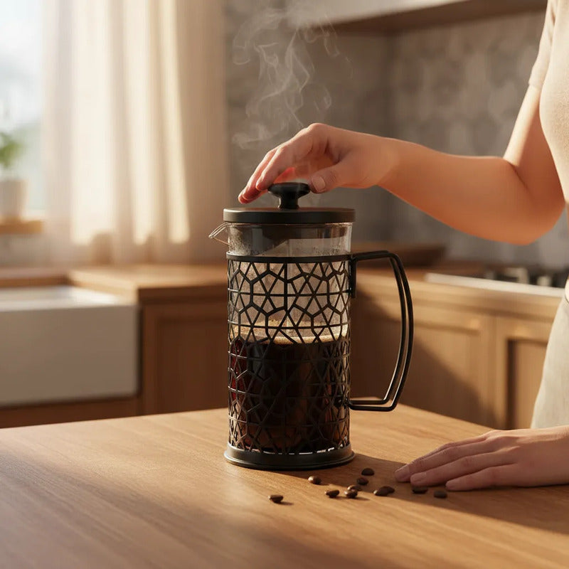 Cafetera Prensa Francesa 800ml Vidrio Acero Filtro Café Negro