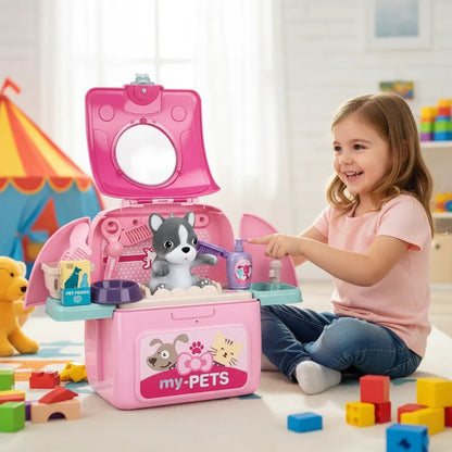 Juguete Set Mochila De Veterinario Mascotas Para Niños Rosa Chicle