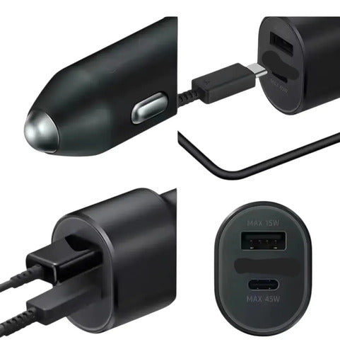 Caragador Para Auto C Rapida 45w/15w Compatible Para Samsung Negro