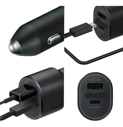 Caragador Para Auto C Rapida 45w/15w Compatible Para Samsung Negro