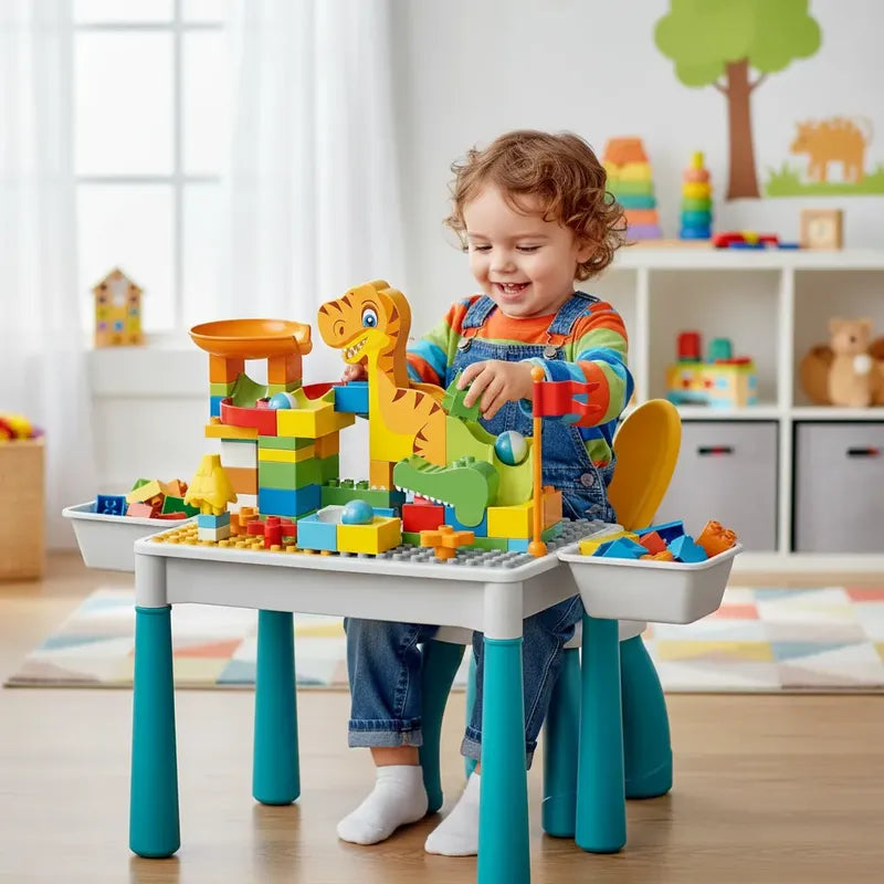 Mesa De Juegos Didáctica Construcción Bloques Y Silla Varios