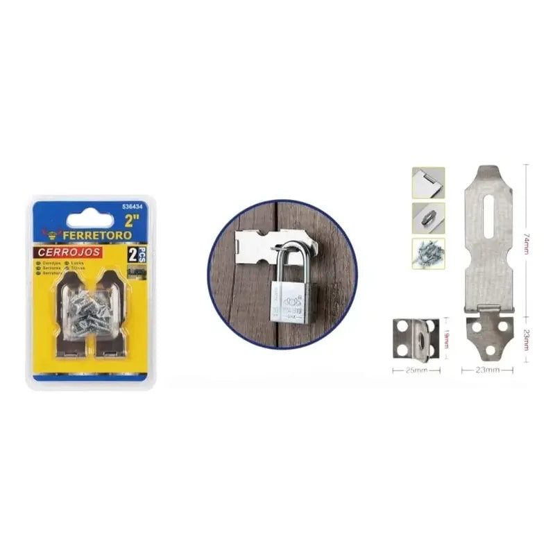 Pack 4 Porta Candado Cerrojo Seguridad Bisagra Metal Puerta
