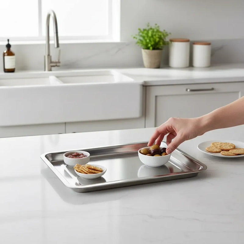 Bandeja De Acero Inoxidable 36 X 27  2cm Plateado