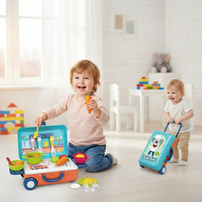 Set De Cocina Infantil, Maleta Con Rueda Para Niño Azul Acero