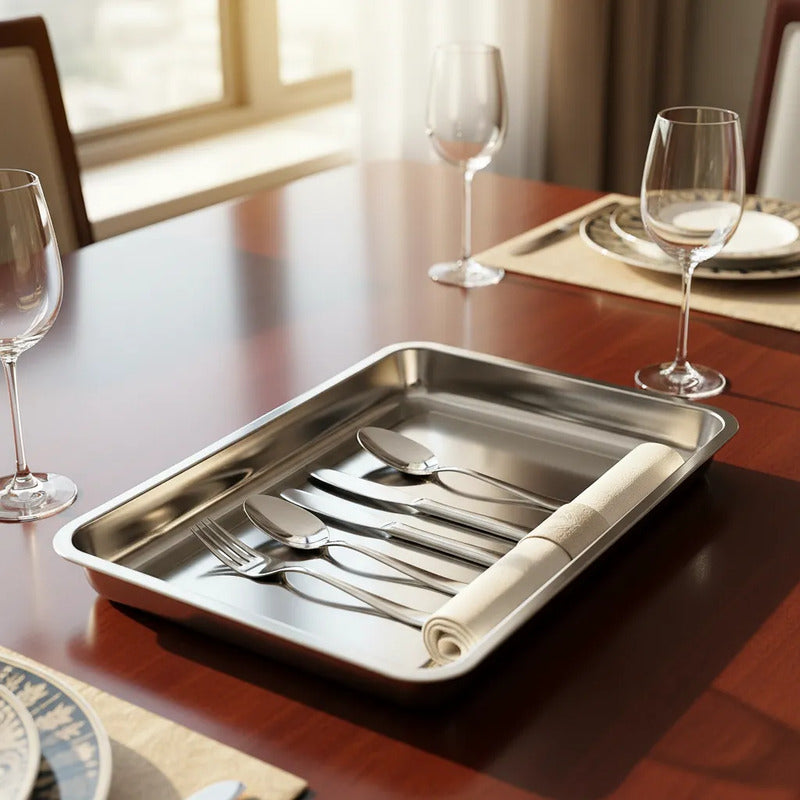 Plato De Acero Inoxidable 45 X 35 4.8cm Plateado