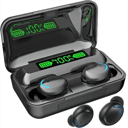 Audífonos Inalámbricos Bluetooth F9 Negro Luz Led In-ear Luz Azul Marino
