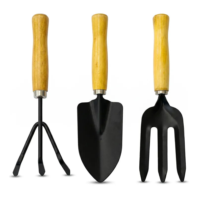 Set De 3 Piezas Herramientas Tridente, Para Jardin Marrón Claro